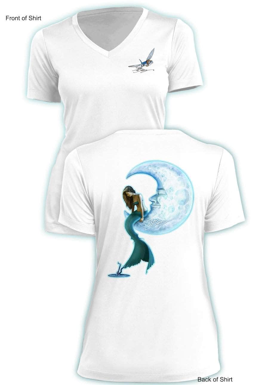 Mermaid in the Moon- Ladies Short Sleeve V-Neck-100% Polyester